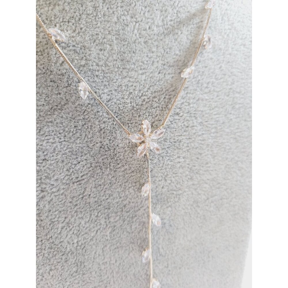 Lovisa Rose Gold Necklace with Crystal CZ Lotus Flower and Leaf Bridal Jewelry - Picture 6 of 11